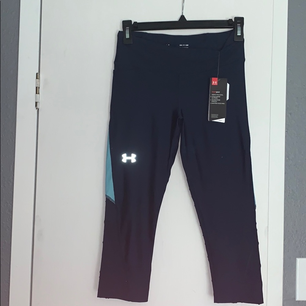 Under Armour capris navy blue and aqua blue trim